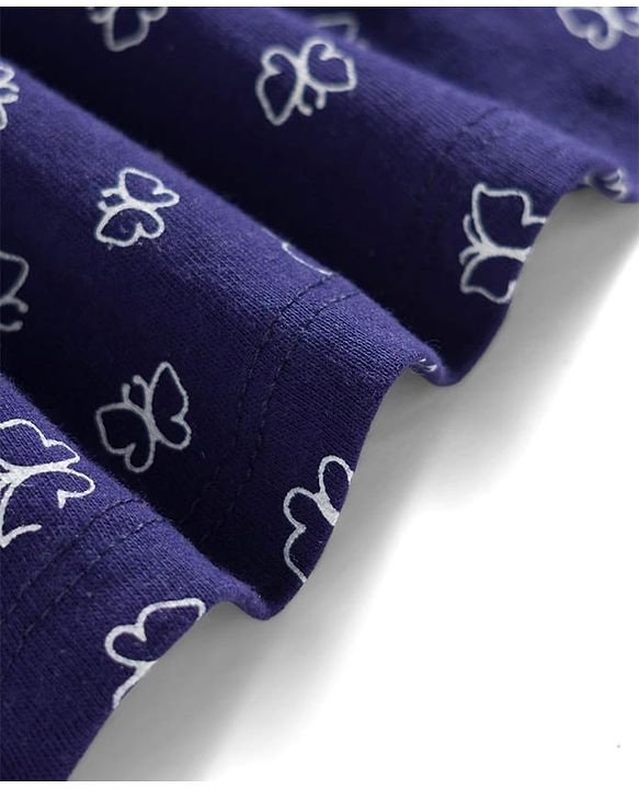 Babyhug Single Jersey Knit Half Sleeves Frock With Butterfly Print & Bloomer - Navy Blue