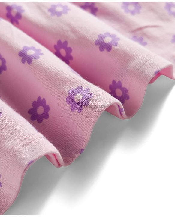 Babyhug Single Jersey Knit Half Sleeves Floral Printed Frock With Bloomer - Pink