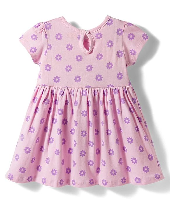 Babyhug Single Jersey Knit Half Sleeves Floral Printed Frock With Bloomer - Pink