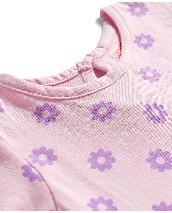 Babyhug Single Jersey Knit Half Sleeves Floral Printed Frock With Bloomer - Pink