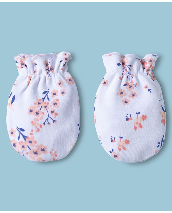 Babyhug 100% Cotton Interlock Knit Mittens & Booties With Floral Print - Multicolor