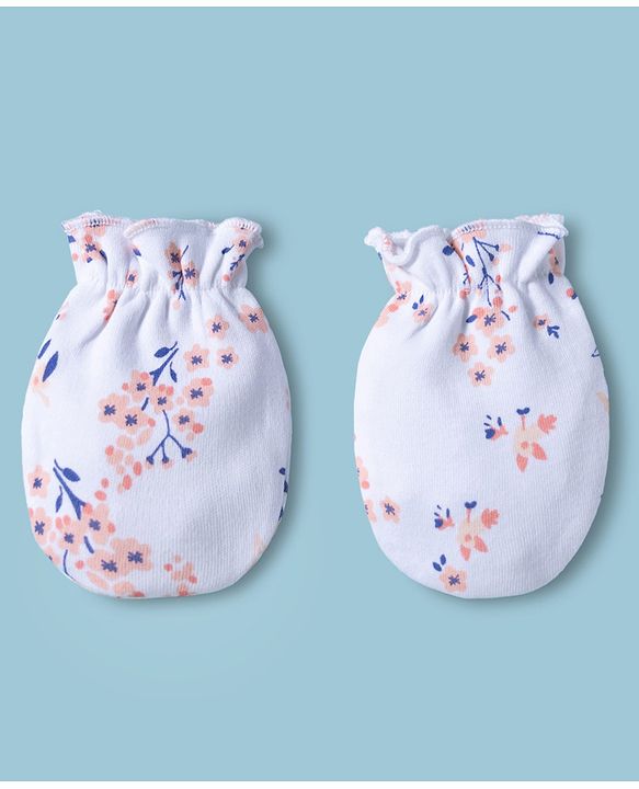 Babyhug 100% Cotton Interlock Knit Mittens & Booties With Floral Print - Multicolor