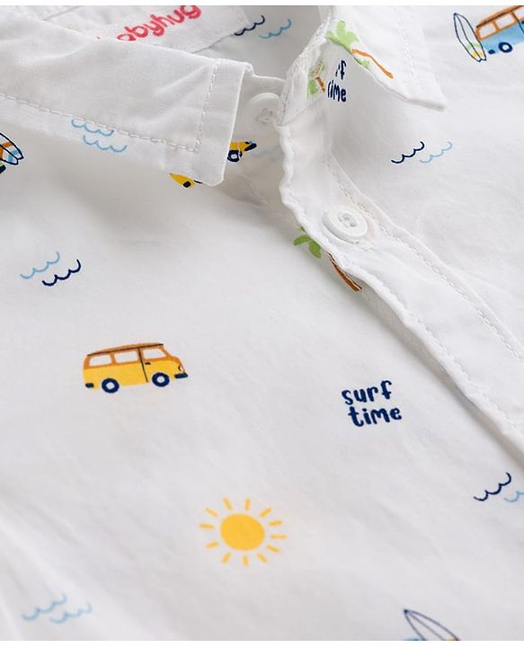 Babyhug 100% Cotton Woven Half Sleeve Regular Collar Beach Theme Shirt White 12-18 Months