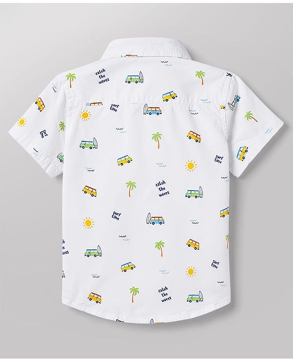 Babyhug 100% Cotton Woven Half Sleeve Regular Collar Beach Theme Shirt White 12-18 Months