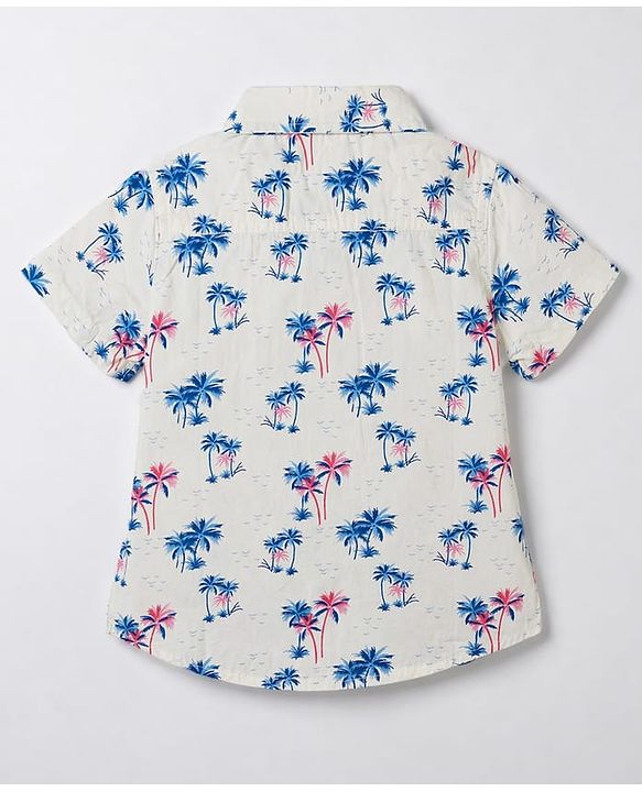 Babyhug Cotton Woven Shirt Half Sleeve Regular Collar Printed White 9-12 Months