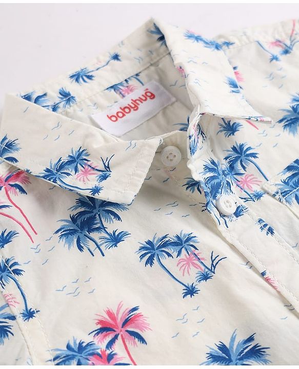 Babyhug Cotton Woven Shirt Half Sleeve Regular Collar Printed White 9-12 Months