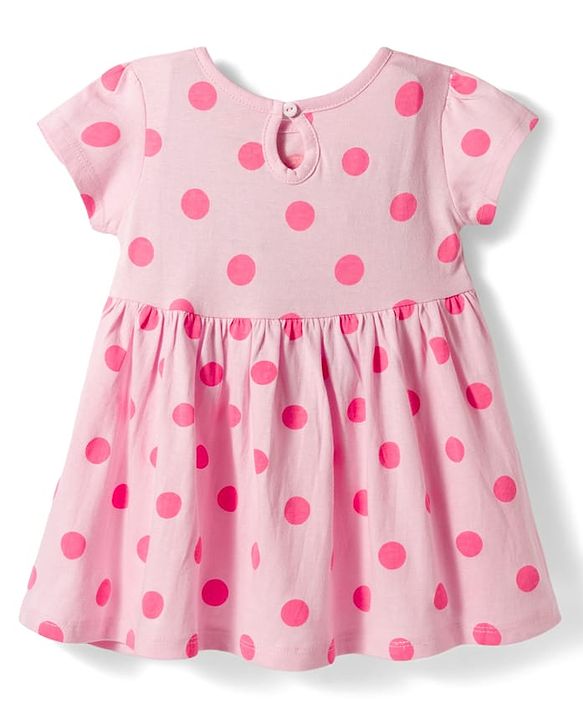 Babyhug Single Jersey Knit Half Sleeves Polka Dot Printed Frock With Bloomer & Headband - Pink