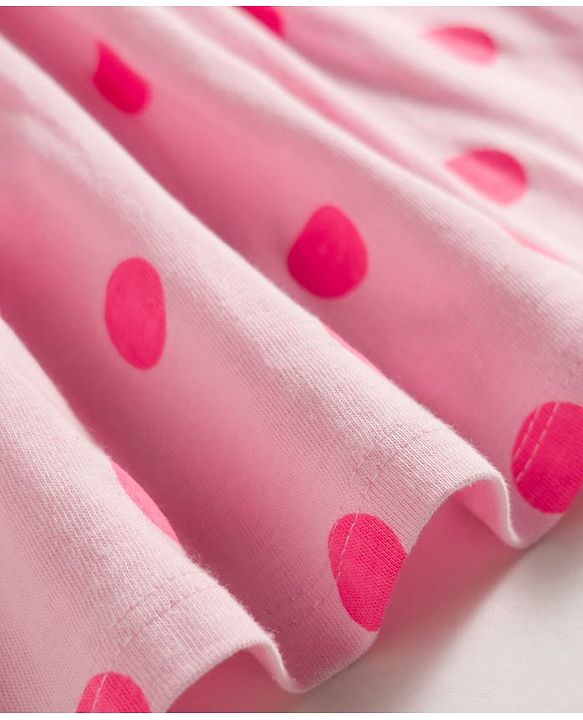 Babyhug Single Jersey Knit Half Sleeves Polka Dot Printed Frock With Bloomer & Headband - Pink