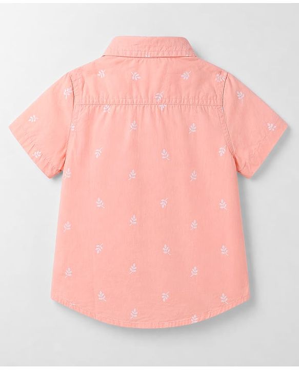 Babyhug Cotton Woven Shirt Half Sleeve Regular Collar Printed Peach 9-12 Months