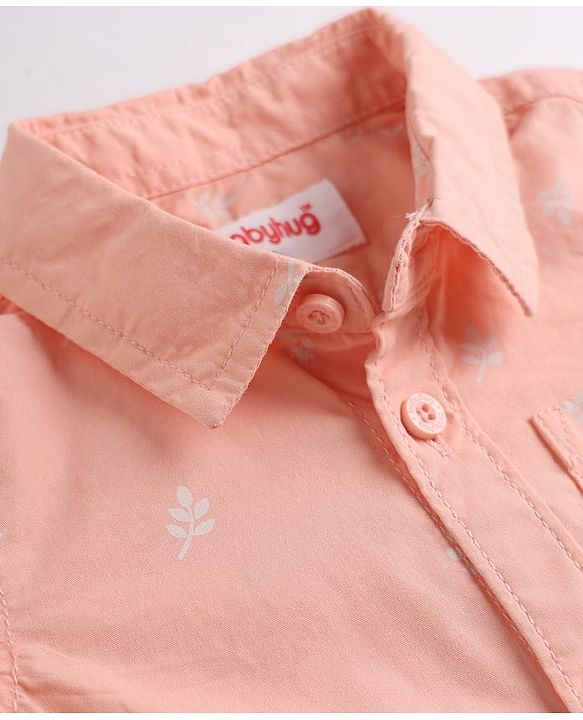 Babyhug Cotton Woven Shirt Half Sleeve Regular Collar Printed Peach 9-12 Months