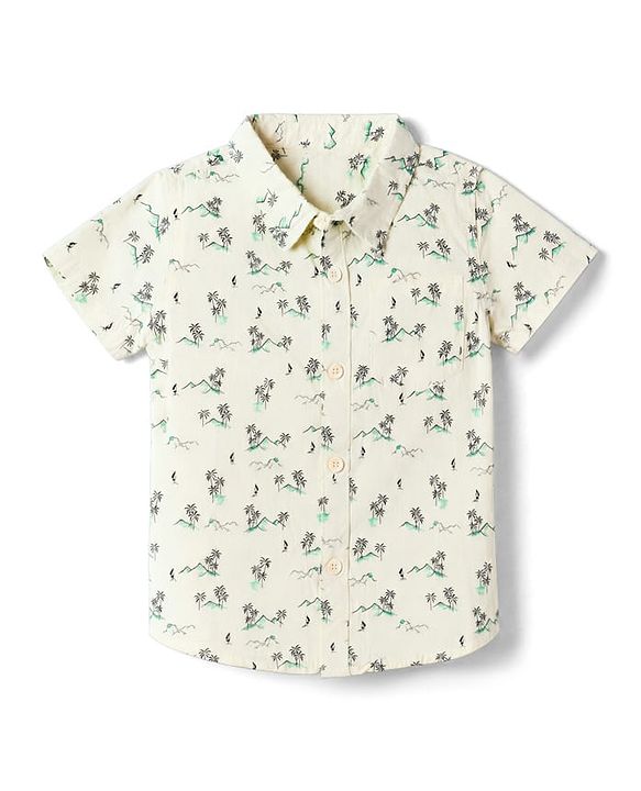 Babyhug 100% Cotton Woven Half Sleeves Shirt with Tropical Print - Green