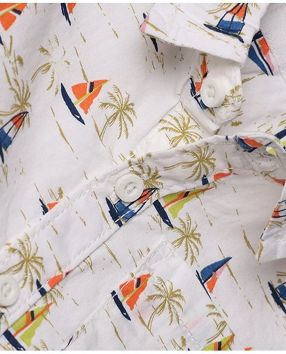 Babyhug 100% Cotton Woven Half Sleeves Shirt with Nautical Print - White