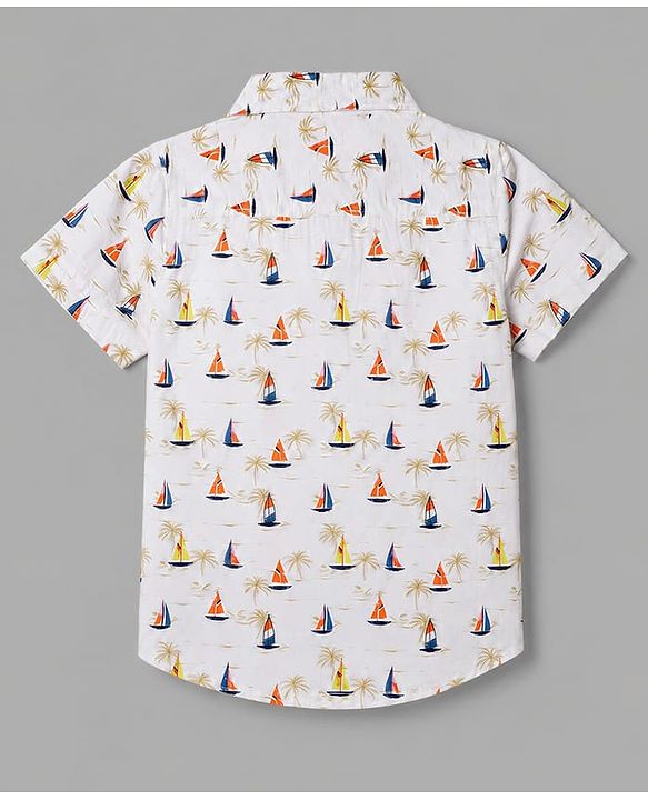 Babyhug 100% Cotton Woven Half Sleeves Shirt with Nautical Print - White