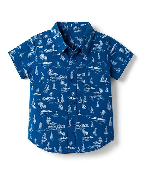 Babyhug 100% Cotton Woven Half Sleeves Shirt with Nautical Print - Blue