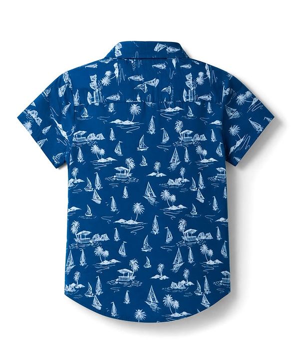 Babyhug 100% Cotton Woven Half Sleeves Shirt with Nautical Print - Blue