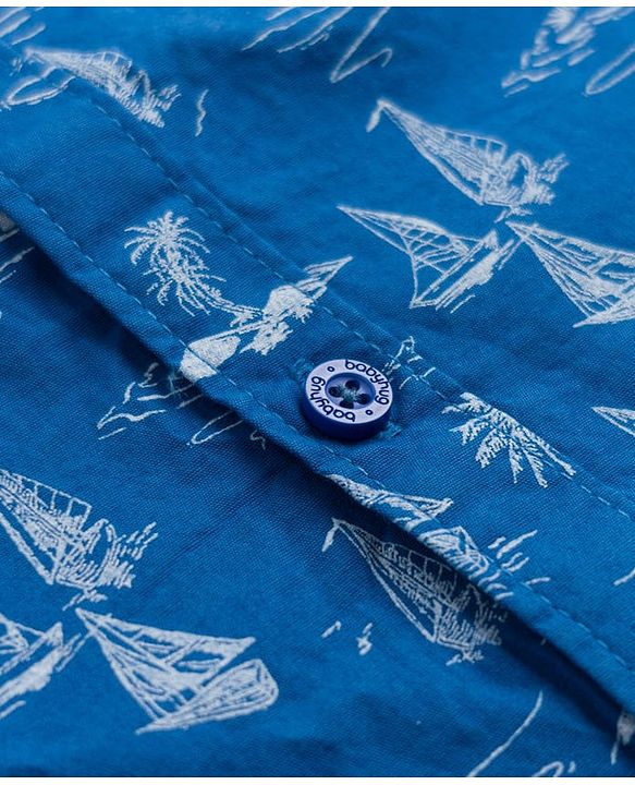 Babyhug 100% Cotton Woven Half Sleeves Shirt with Nautical Print - Blue
