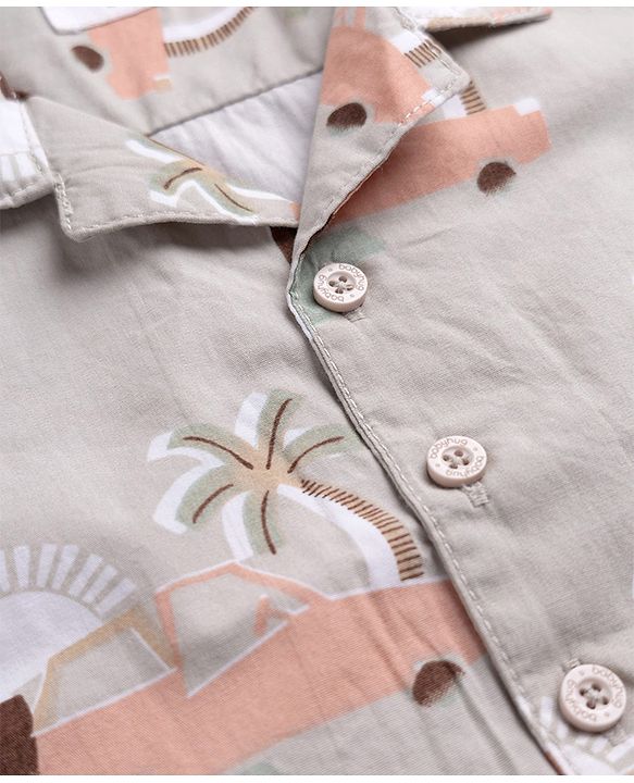 Babyhug 100% Cotton Woven Half Sleeves Shirt with Tropical & Vehicle Print - Light Peach