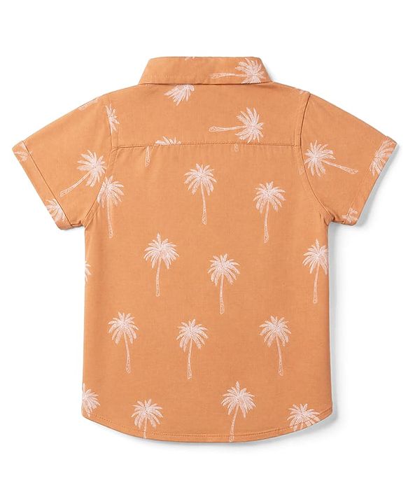 Babyhug 100% Cotton Woven Half Sleeves Shirt with Palm Tree Print - Peach