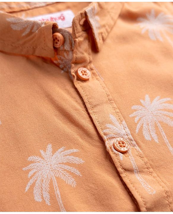 Babyhug 100% Cotton Woven Half Sleeves Shirt with Palm Tree Print - Peach