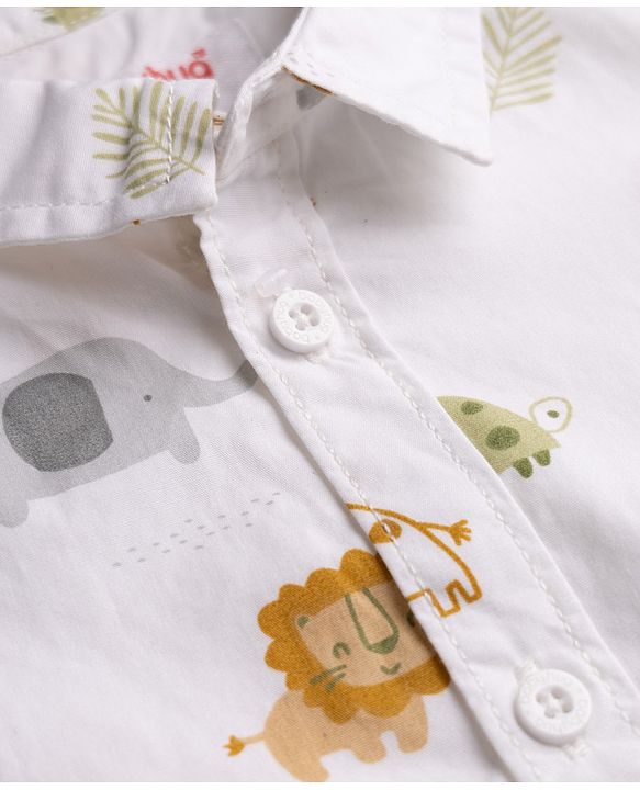 Babyhug 100% Cotton Woven Half Sleeves Shirt with Animal Print - White