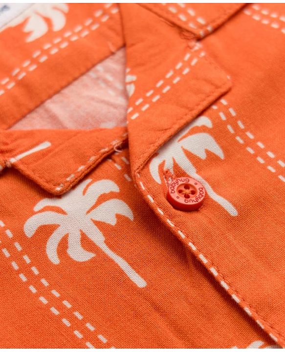 Babyhug Half Sleeve 100% Cotton Woven Resort Collar Printed Shirt with Palm Tree Print -Orange