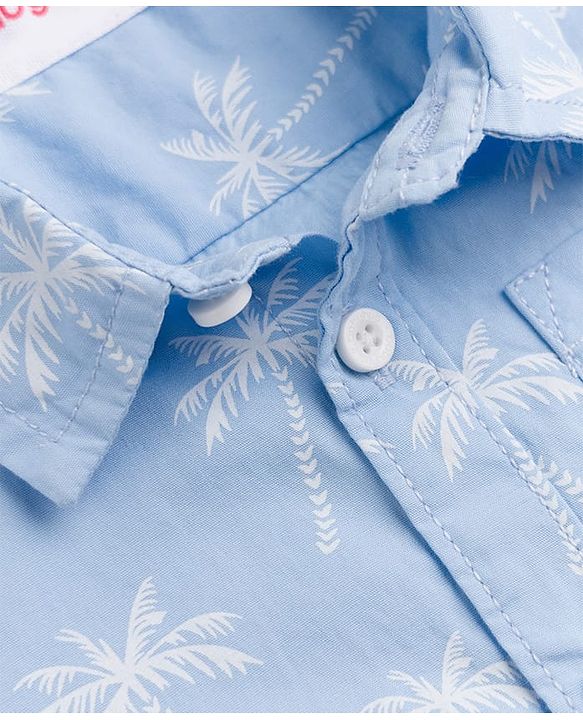 Babyhug 100% Cotton Woven Half Sleeves Shirt with Palm Tree Print - Blue