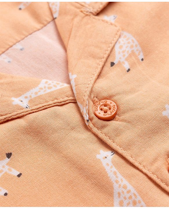 Babyhug 100% Cotton Woven Half Sleeves Shirt with Giraffe Print - Peach