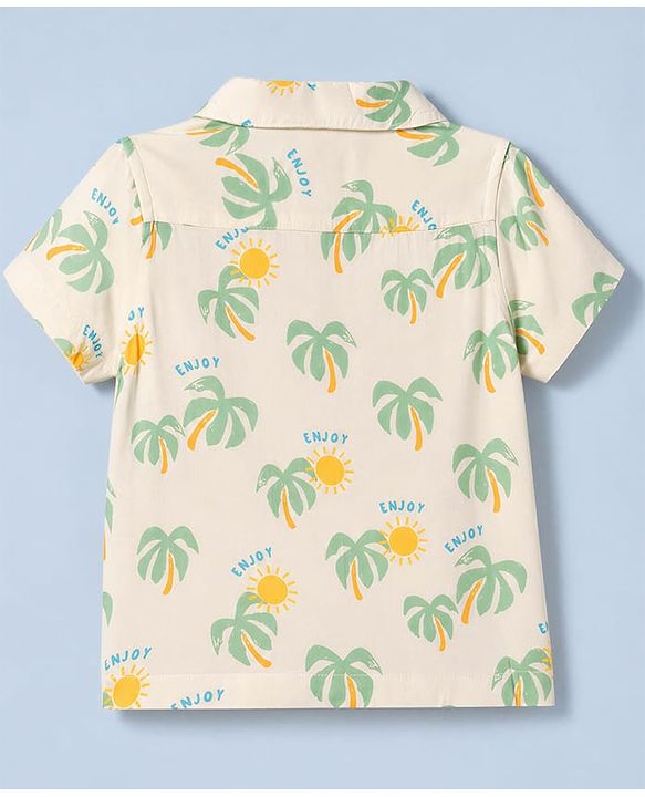 Babyhug 100% Cotton Woven Half Sleeves Shirt with Tropical Theme Print - White