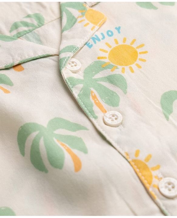 Babyhug 100% Cotton Woven Half Sleeves Shirt with Tropical Theme Print - White