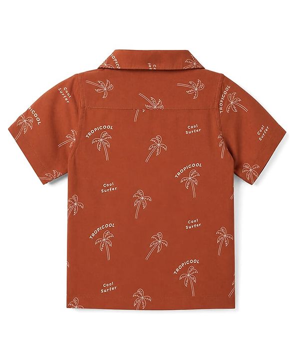 Babyhug 100% Cotton Woven Half Sleeves Shirt with Tropical & Text Print - Rust Orange