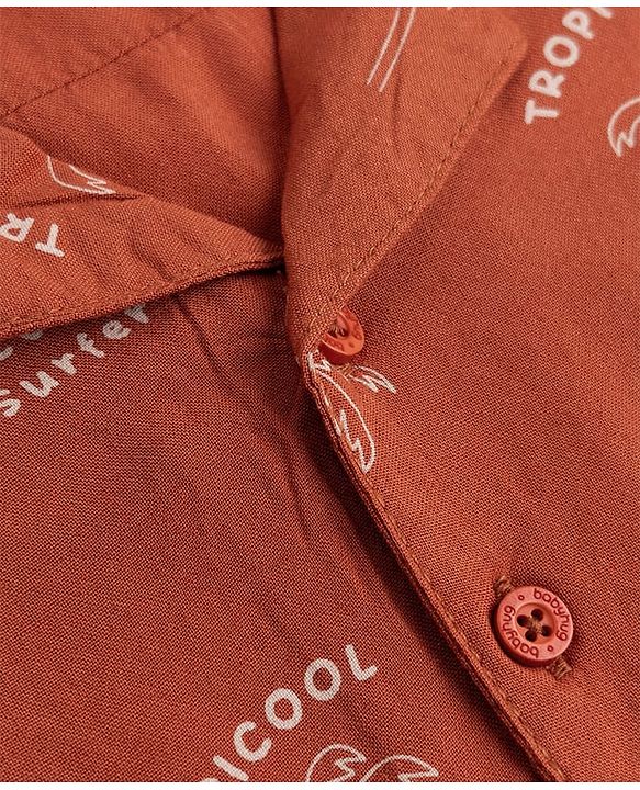 Babyhug 100% Cotton Woven Half Sleeves Shirt with Tropical & Text Print - Rust Orange