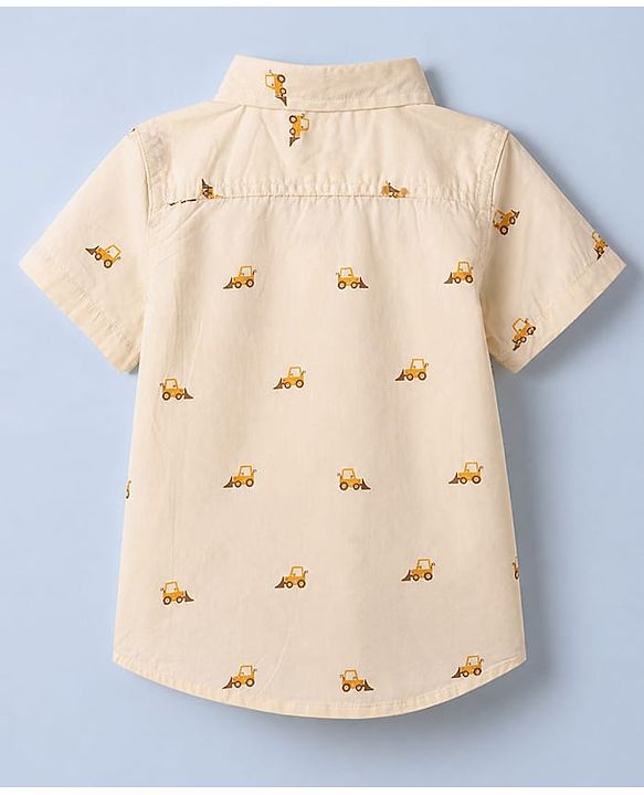 Babyhug 100% Cotton Woven Shirt with Half Sleeves and Bulldozer Print in Offwhite for 9-12 Months