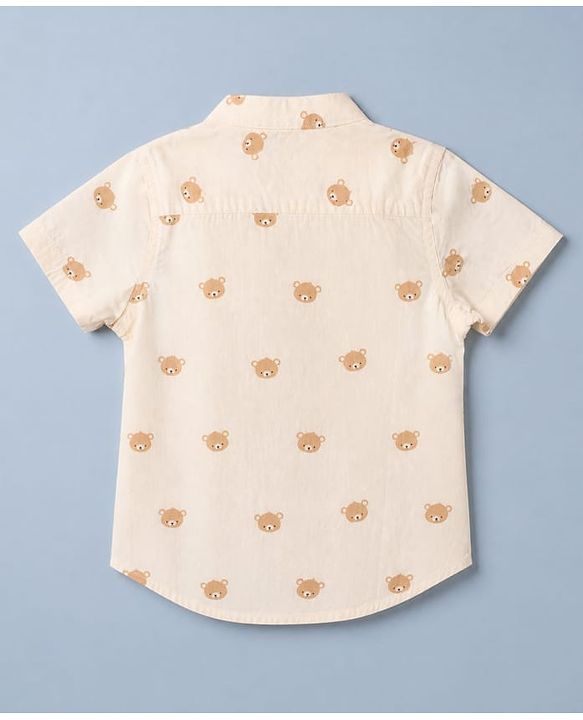 Babyhug 100% Cotton Woven Half Sleeves Shirt with Bear Print in Offwhite
