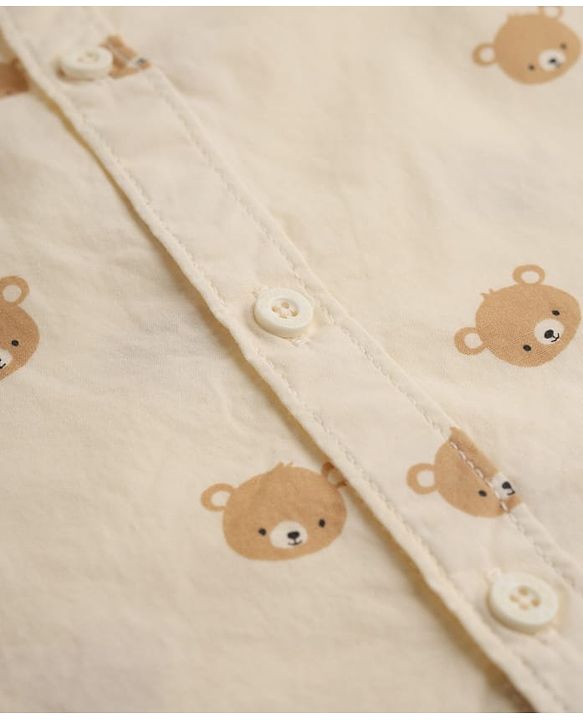 Babyhug 100% Cotton Woven Half Sleeves Shirt with Bear Print in Offwhite