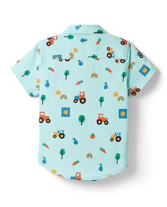 Babyhug 100% Cotton Woven Half Sleeves Shirt with Farm Theme Print - Aqua Blue