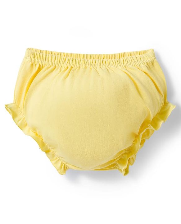 Babyhug Single Jersey Knit Half Sleeves Floral Printed Frock With Bloomer & Headband - Yellow
