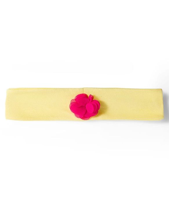 Babyhug Single Jersey Knit Half Sleeves Floral Printed Frock With Bloomer & Headband - Yellow