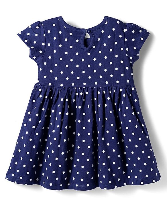 Babyhug Single Jersey Knit Half Sleeves Frock With Polka Dot Print & Bloomer - Navy Blue