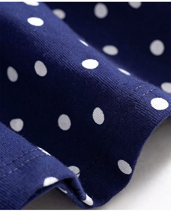 Babyhug Single Jersey Knit Half Sleeves Frock With Polka Dot Print & Bloomer - Navy Blue