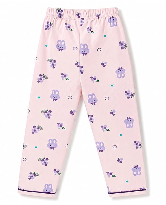 Babyhug Cotton Knit Full Sleeves Bunny Printed Co-ords Shirt & Pyjama Night Suit -Lavender