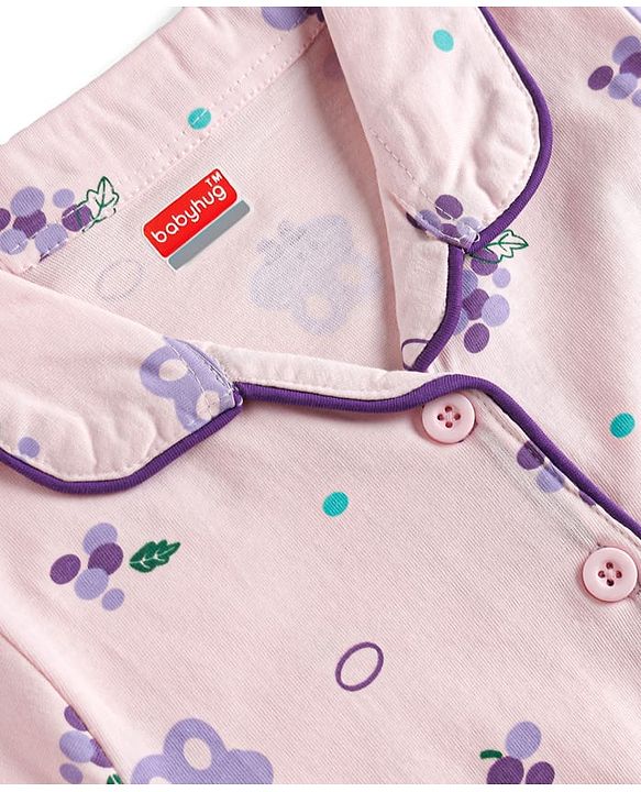 Babyhug Cotton Knit Full Sleeves Bunny Printed Co-ords Shirt & Pyjama Night Suit -Lavender