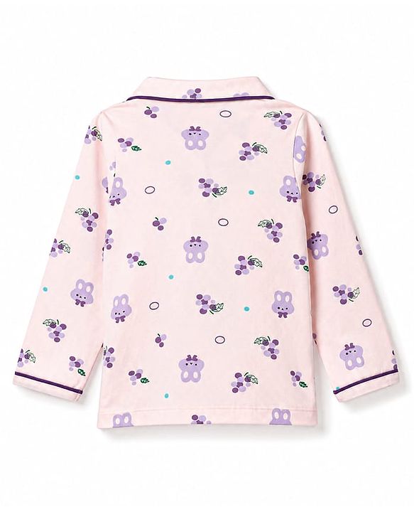 Babyhug Cotton Knit Full Sleeves Bunny Printed Co-ords Shirt & Pyjama Night Suit -Lavender