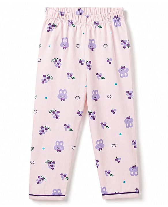 Babyhug Cotton Knit Full Sleeves Bunny Printed Co-ords Shirt & Pyjama Night Suit -Lavender
