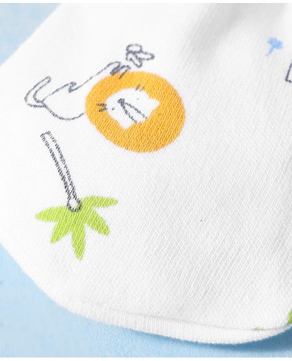 Babyhug 100% Cotton Knit Animal Print Mittens and Booties - White