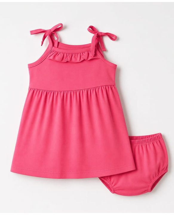 Babyhug 100% Cotton Frill Sleeve 5 Frocks and Dresses India 9-12m Fuschia