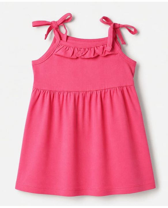 Babyhug 100% Cotton Frill Sleeve 5 Frocks and Dresses India 9-12m Fuschia
