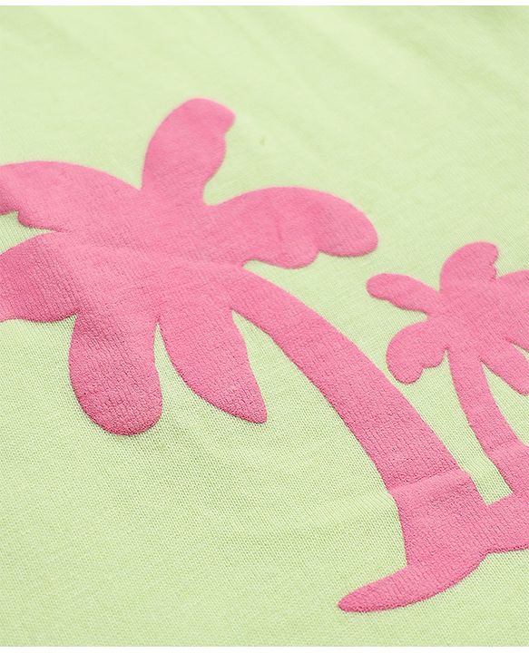 Babyhug 100% Cotton Single Jersey Knit One Piece Dress with Sleeveless and Tropical Print - Green