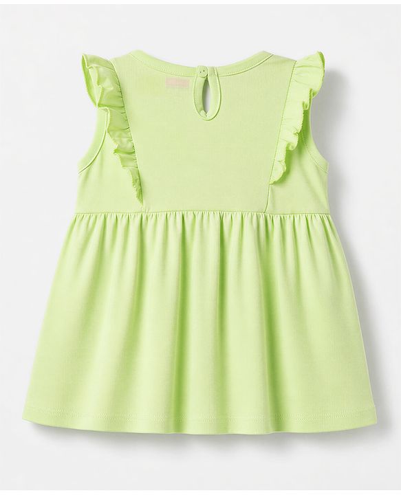 Babyhug 100% Cotton Single Jersey Knit One Piece Dress with Sleeveless and Tropical Print - Green