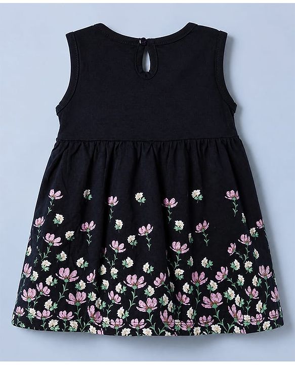 Babyhug Cotton Knit Full Sleeves Frock with Jacket and Floral Print in Navy Blue for 3-6 Months