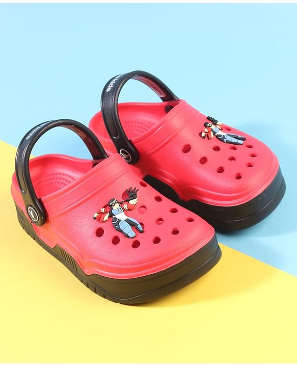 Pine Kids Back Strap Closure Clogs with Boy Applique - Red